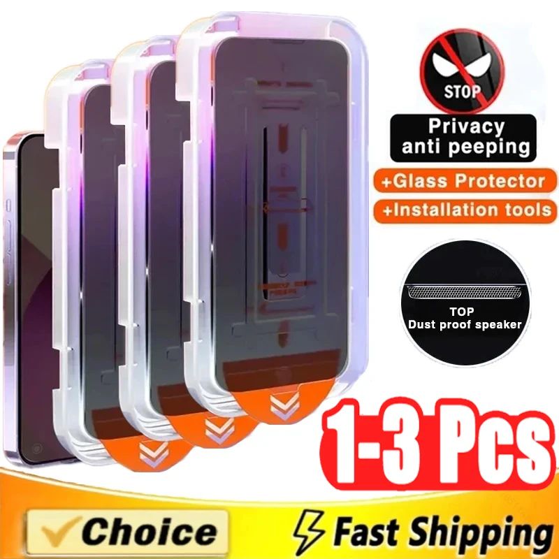 Protector de pantalla antiespía para iPhone 17 Air 16 15 14 13 12 11 Pro Max 7 8 Plus XS X, vidrio de privacidad, instalación sin polvo, 3 uds. - imagen 2