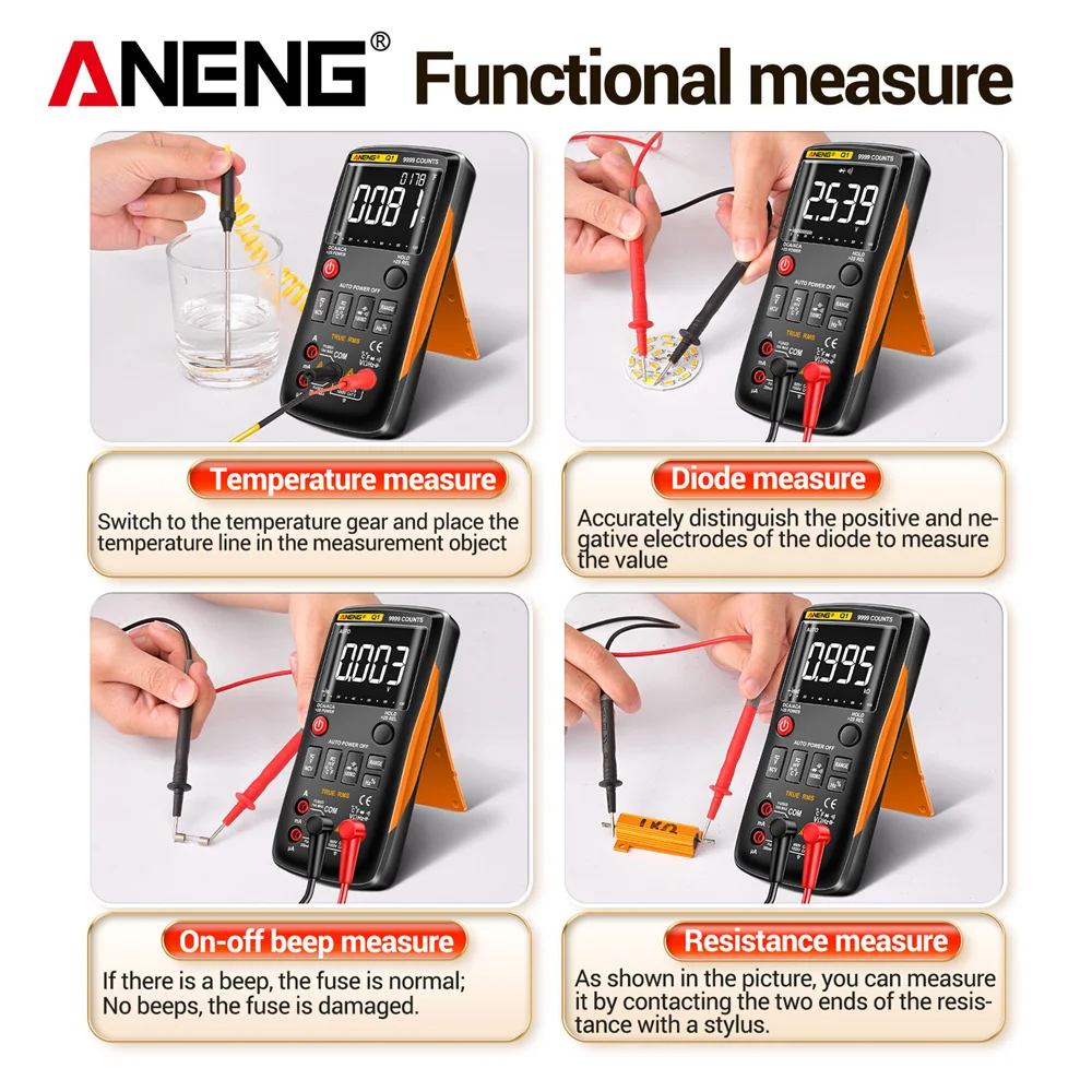 ANENG Q1 polimetro tester digital multimeter profesional multimetro multimeter multímetro Digital de verdadero botón 9999 rm409b probadores de automoción eléctrica comprobador dmm transistor tester - imagen 4