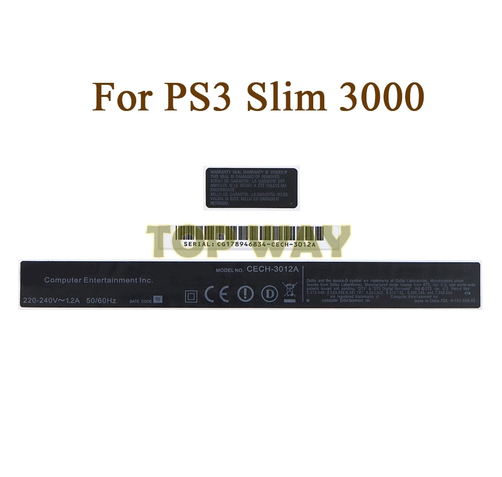 1 Juego de pegatinas de sello de seguridad de repuesto para PS3 Slim 3000, carcasa de etiqueta, pegatina negra, sello de película de código de barras