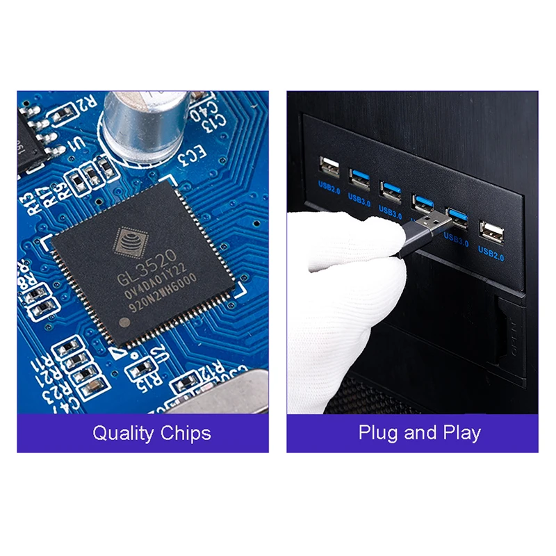 Soporte de unidad óptica de Panel frontal USB 3,0 2,0 de 2-4 puertos, carcasa de Metal para ordenador y PC de 5,25 pulgadas, adaptador de expansión HUB USB, divisor de Cable - imagen 2