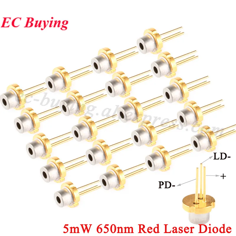 100Pcs/1pc 5mW 650nm Red Color Laser Diode Sensor Laser Module 650NM Diodes TO-18 DIY 5MW 2.2-2.4V LED Electronics Design