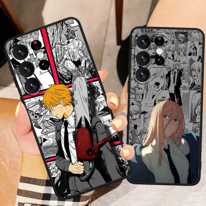 Motosierra hombre Anime para Samsung Galaxy S25 S24 S23 S22 S21 S20 S10 S9 S8 FE Lite Ultra Plus 5G funda de teléfono negra - imagen 2