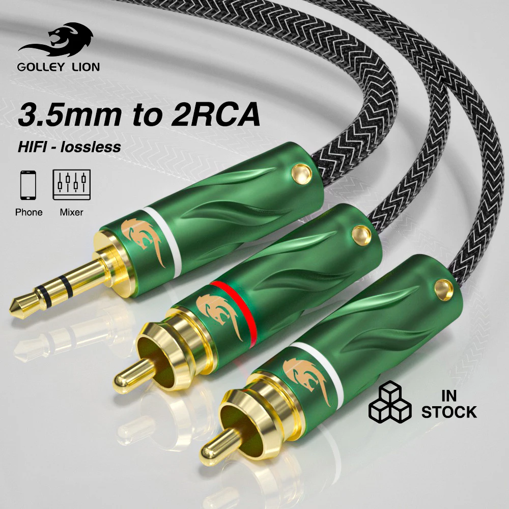 Cable de Audio estéreo Digital HIFI, 3,5mm a 2 RCA macho, corto Y divisor para teléfono móvil, amplificador de potencia de ordenador, chapado en oro de 24K - imagen 2