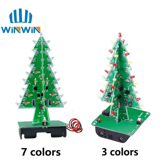 Kit de bricolaje LED de árbol de Navidad 3D tridimensional, Kit de circuito de Flash LED rojo/verde/amarillo, Suite electrónica divertida - imagen 3