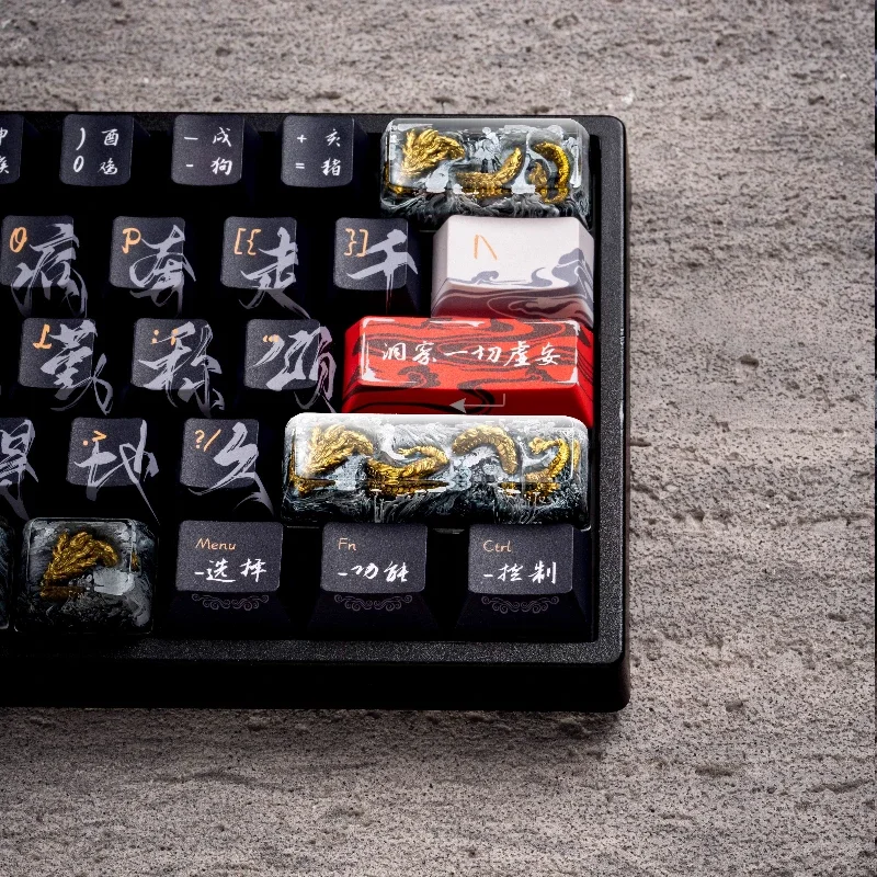 Teclas personalizadas originales de resina de dragón dorado y negro, pegamento por goteo, teclas personalizadas para teclado mecánico, accesorios para juegos, regalo - imagen 4