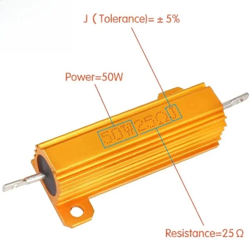 Kit de resistencia de carcasa de aluminio, 2-10 Uds., 25W, 6Ω/8Ω + 50W, 25Ω + 100W, 3Ω/8Ω, resistencia de carga para carga de freno/decodificador LED - imagen 3