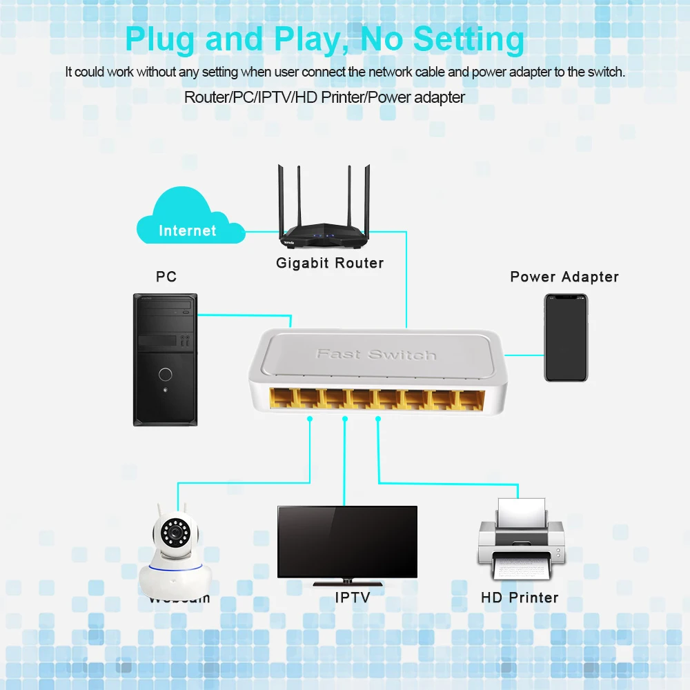 Conmutador de red Gigabit de 8 puertos, 10/100/1000Mbps, conmutador inteligente Ethernet, concentrador RJ45 de alto rendimiento, divisor de Internet - imagen 3