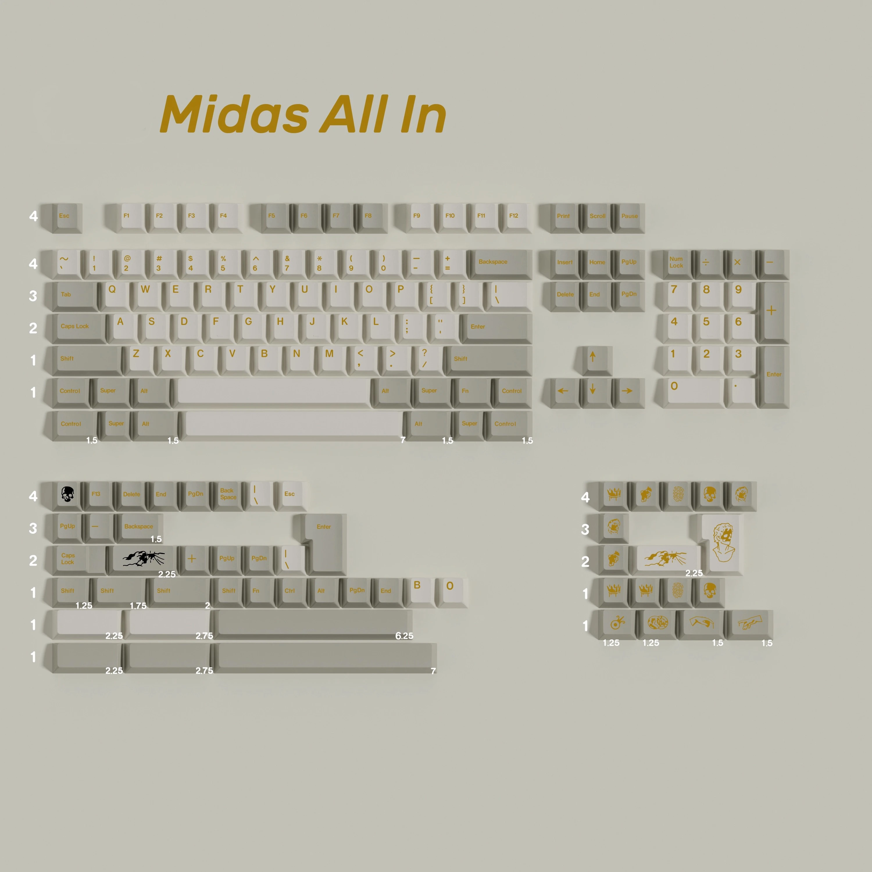 1 Juego de teclas KAP Midas PBT, 5 lados, subcama de tinte, teclas doradas y negras, perfil de cereza, teclas a prueba de luz para Alice Double B - imagen 2