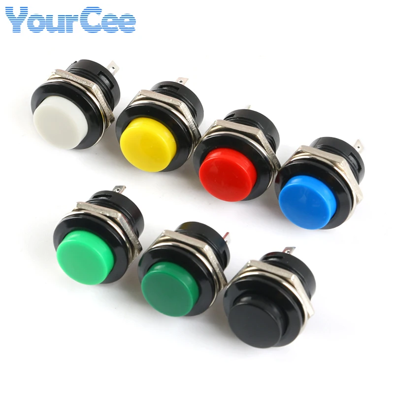 5 uds R13-507 interruptor de botón momentáneo 16mm interruptores de tapa redonda AC 6A/125V 3A/250V reinicio automático 7 colores negro rojo verde blanco - imagen 5