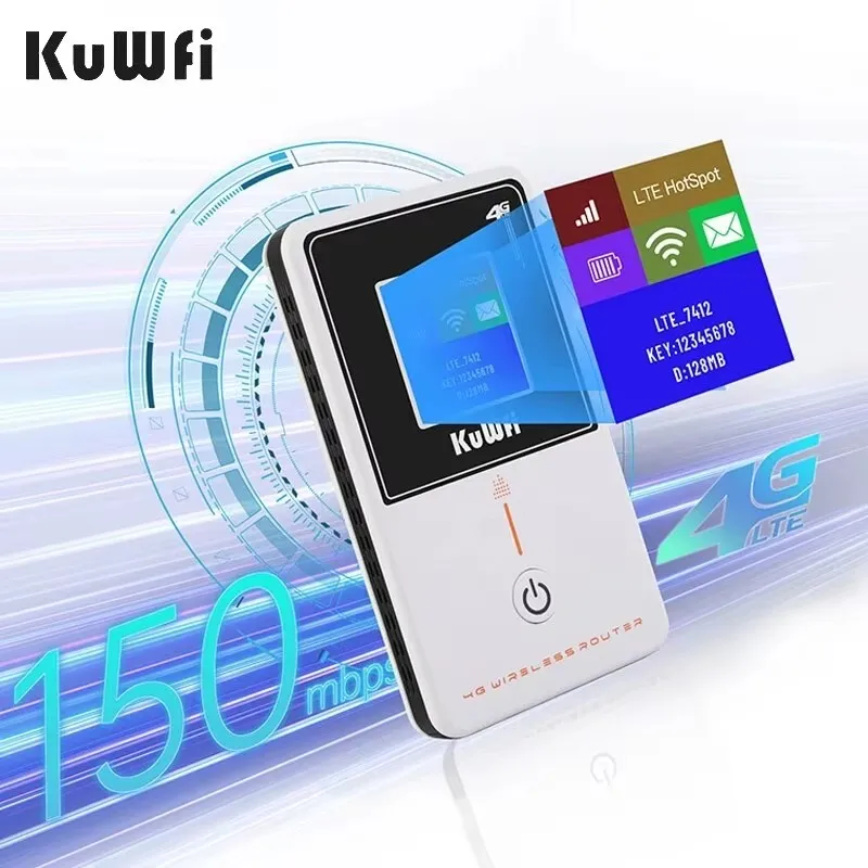 KuWFi 4G LTE Router Wifi de bolsillo 150Mbps enrutador inalámbrico portátil módem de punto de acceso con ranura para tarjeta SIM compatible con Firewall WPS 2100mAh