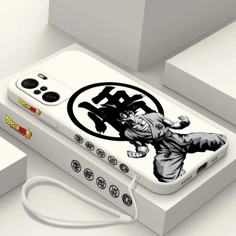 D-Dragon Ball Goku Cool Logo Cover para Xiaomi Redmi Note 14 13 12 11 10 9 8 Pro Plus 4G 5G funda de teléfono con cuerda izquierda líquida - imagen 4