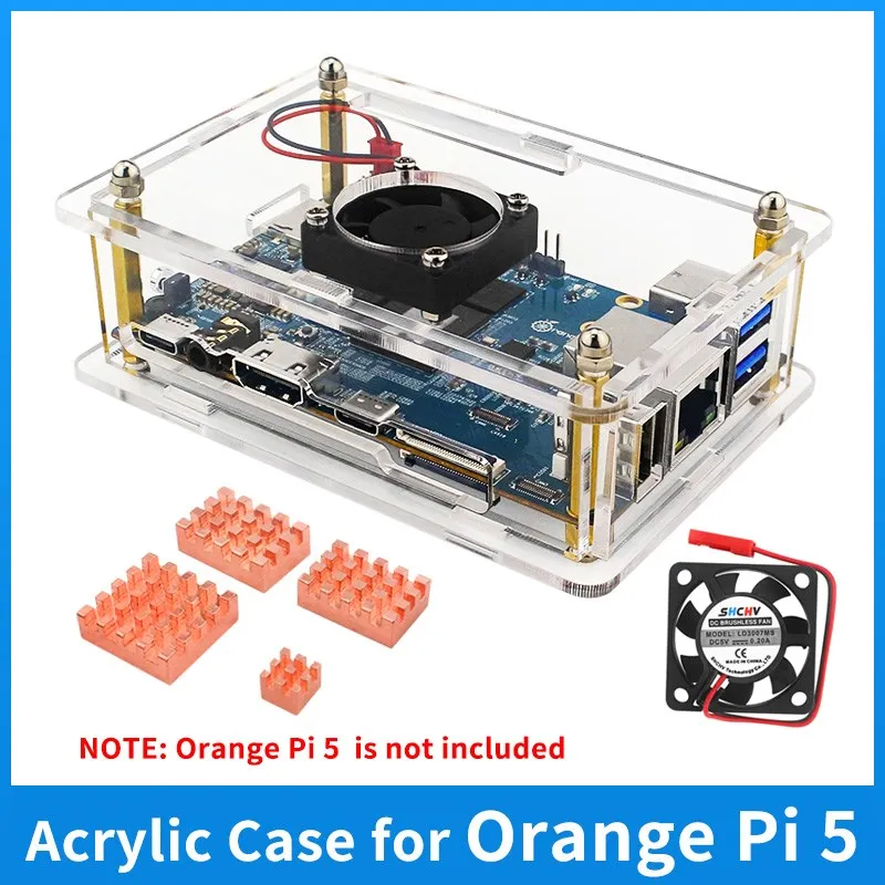 Orange Pi 5 carcasa de acrílico caja transparente, ventilador de refrigeración opcional, disipadores de calor para Orange Pi 5 - imagen 2