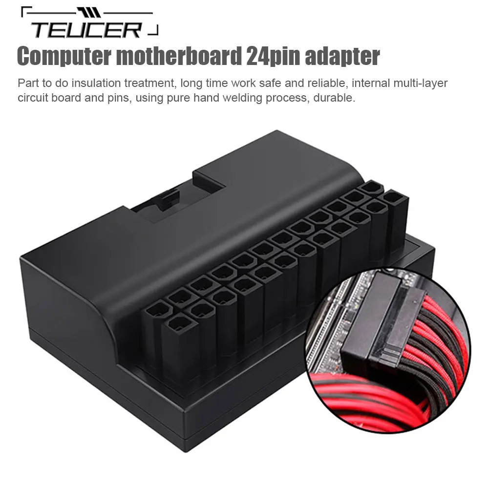 TEUCER ordenador ATX adaptador de enchufe de alimentación, 90 grados, 24 Pines, placa base, conectores de alimentación, Cables de fuente de alimentación modulares