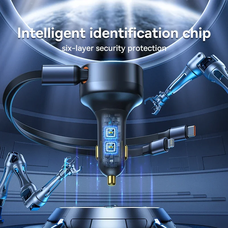 Cargador de coche Baseus 2 en 1 PD 20W Cable retráctil de carga rápida 30W 33W cargador de teléfono de carga rápida tipo C para Xiaomi iPhone - imagen 5