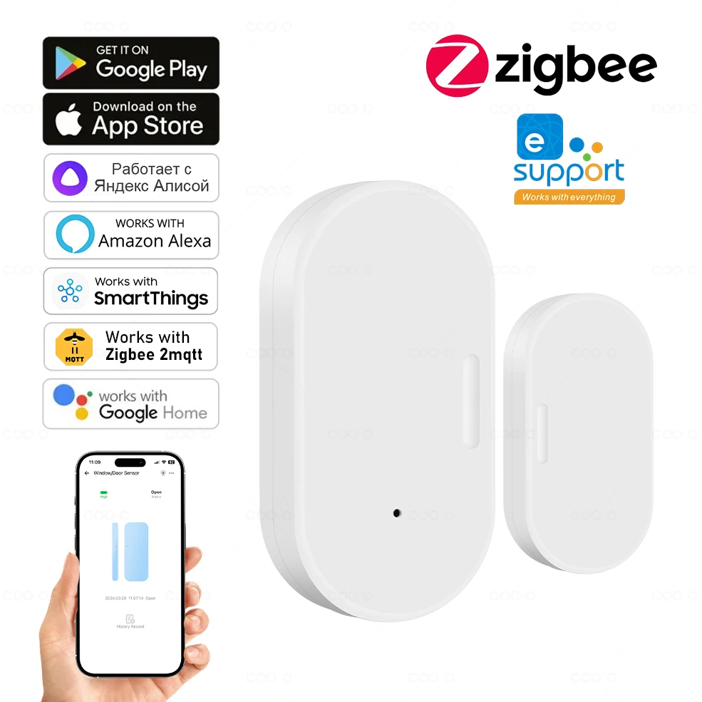 Ewelink Zigbee Sensor de puerta ventana magnética inalámbrica Detector de alarma abierto y cerrado funciona con Zigbee2MQTT Alexa Google necesita puerta de enlace