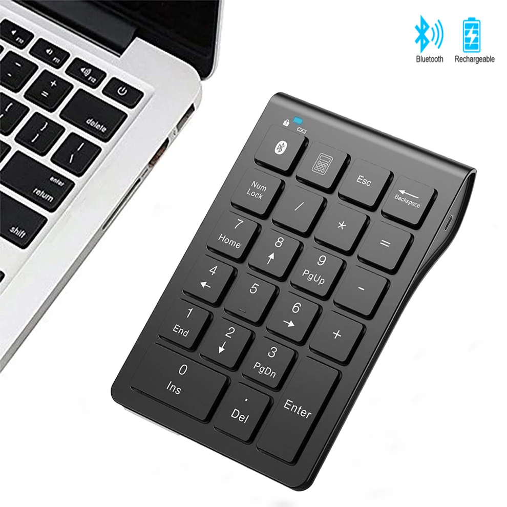 Jomaa Teclado numérico inalámbrico recargable Bluetooth teclado numérico delgado 22 teclas teclado numérico externo entrada de datos - imagen 2