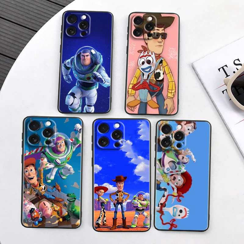 Funda de teléfono de dibujos animados de Disney Toy Story para iPhone 15, 14, 13, 12, 11, XS, XR, X, 8, 7, SE Pro Max Plus, Mini, negra