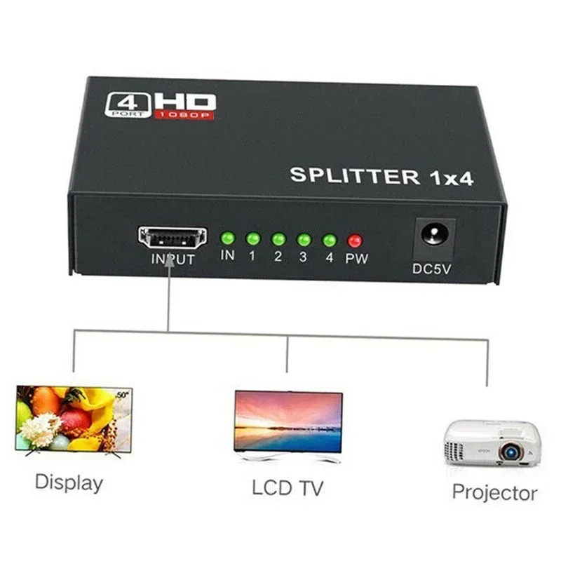 Convertidor de Audio y vídeo divisor HDMI 1080p 1x4 1 en 4 salida adaptador de pantalla multipantalla para cámara PS5 portátil PC a proyector de TV - imagen 5