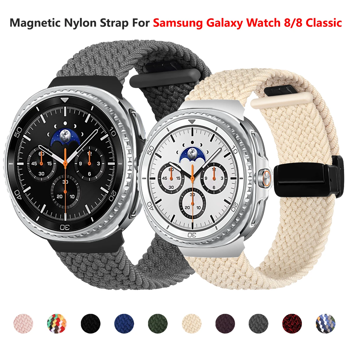 Correa magnética para Samsung Galaxy Watch 8, 44mm, 40mm, pulsera de nailon de repuesto para Galaxy Watch 8, accesorios clásicos de 46mm