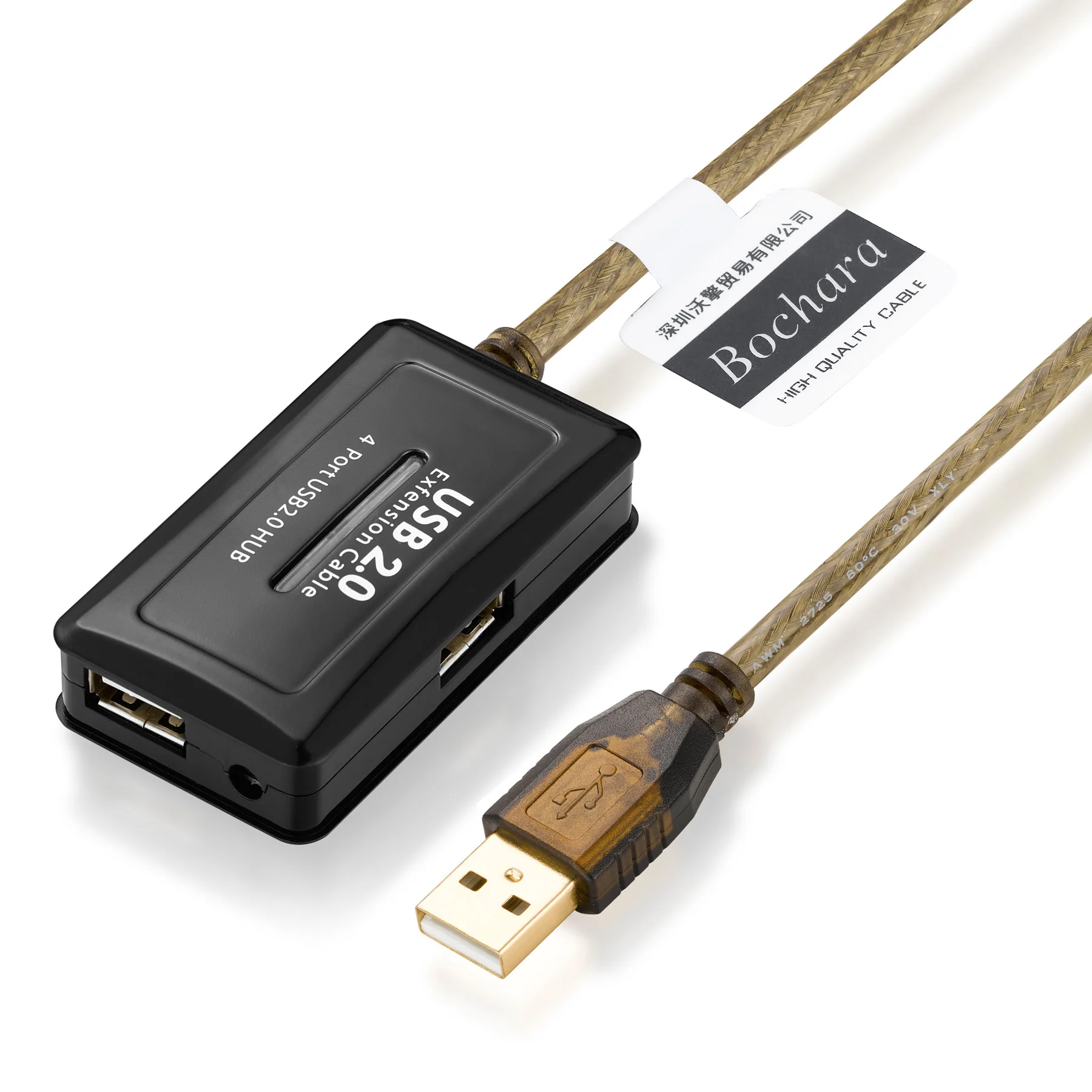 Bochara-cable de extensión de concentrador USB 2,0, 4 puertos, lámina macho a hembra + trenzado blindado, Chipset IC integrado, doble blindado, 5M, 10M - imagen 2