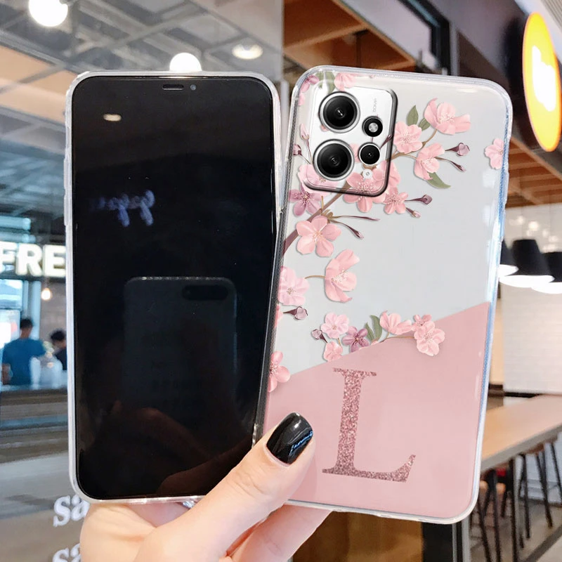 Funda con letras y flores para Redmi Note 12 4G, Funda de silicona suave trasera a la moda, Funda transparente para Redmi Note12 - imagen 2