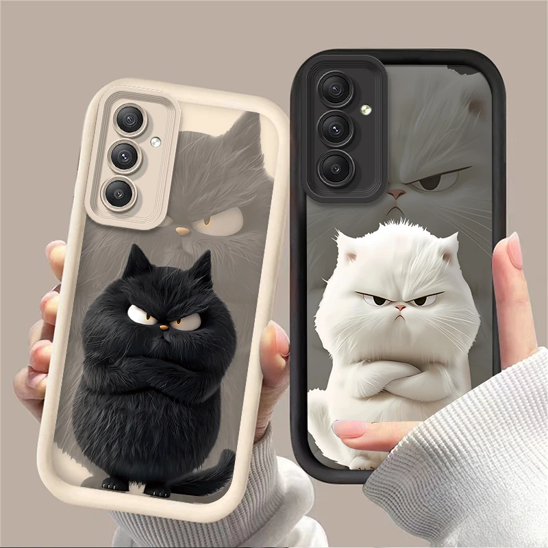 Precioso y divertido funda de gato blanco y negro para Samsung Galaxy A16 A25 A55 A35 A15 A06 A05 A05S A24 A13 A23 A12 A22 A32 A52 A71 A51 4G - imagen 2
