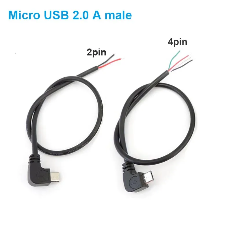 Cable USB macho para reparación de bricolaje, conector macho de 4/2 pines, 2 cables, 4 cables, Micro USB 2,0 A, cabeza de codo, cable de extensión tipo c - imagen 2