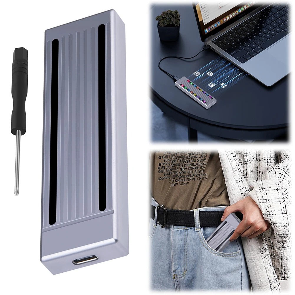 Adaptador de carcasa SSD M.2 NVME/NGFF/Dual protocolo USB C carcasa SSD externa caja de disco duro para SSD de tamaño 2230/2242 /2260/2280