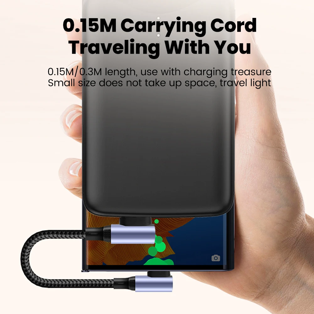 Cable de carga corto de doble codo 6A, Cable USB C a tipo C de 0,15 M/0,3 M para iphone 15 16, Samsung, Xiaomi, Cable de banco de energía para teléfono - imagen 5