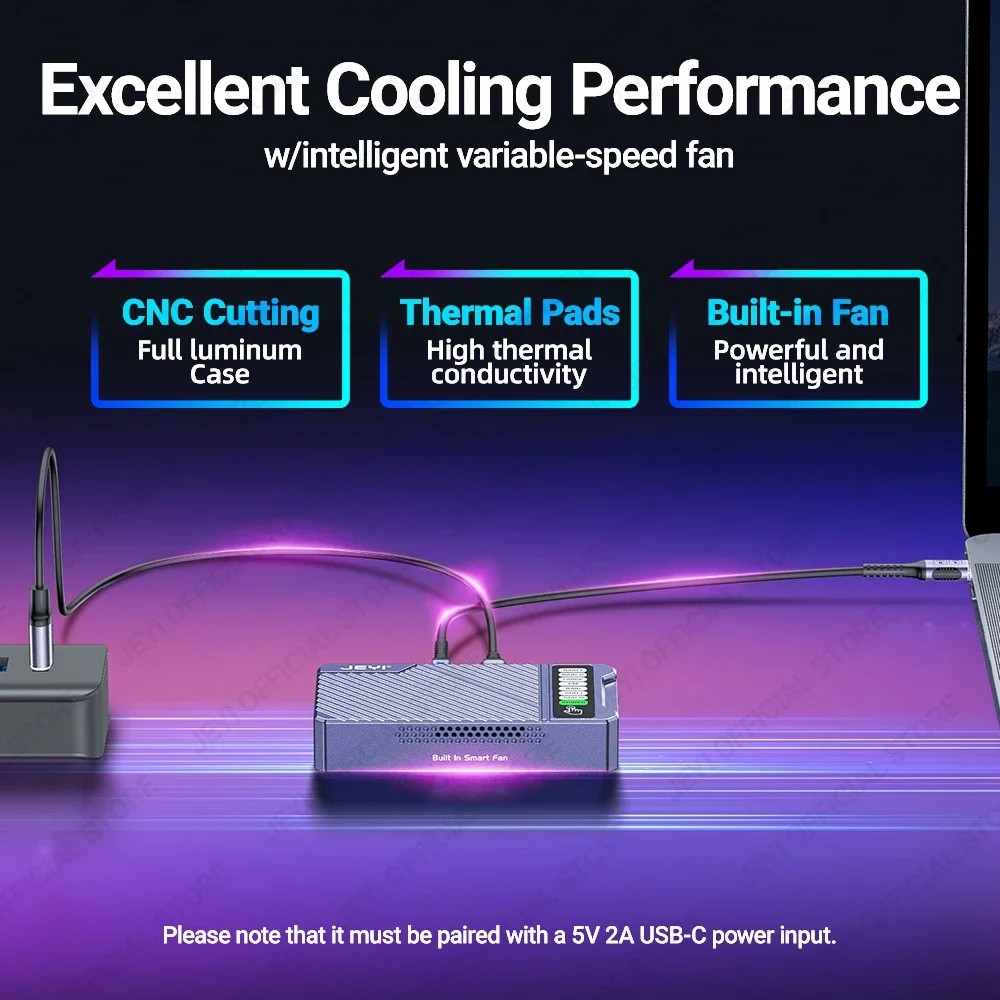 JEYI Caja dual Nvme, caja RAID de hardware de 2 bahías, caja SSD de velocidad de transmisión de 20 Gbps, compatible con RAID0/RAID1/grande/JBOD - imagen 5