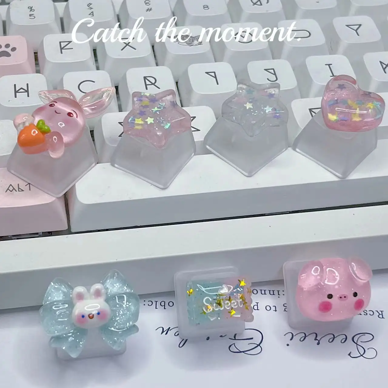 Bonitos teclas de estrella transparentes, teclado mecánico de cerdo personalizado, teclas de ordenador especiales transparentes R4 ESC