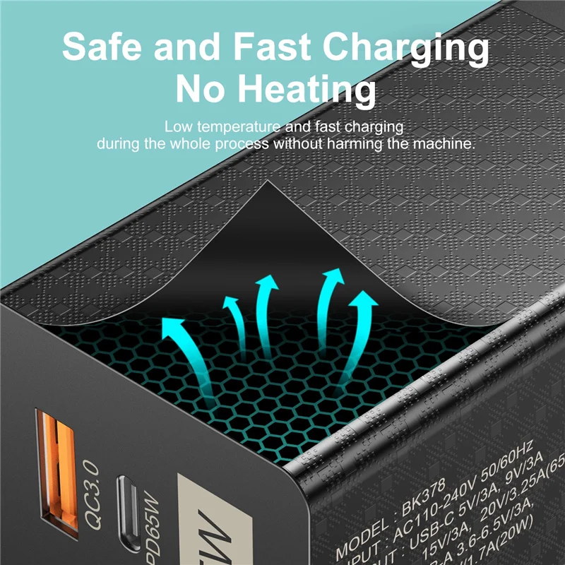 USLION-cargador rápido GaN tipo C PD de 65W, 20W, USB, QC 4,0, QC 3,0, para iPhone 13, 11 Pro, Xiaomi 12, Samsung, Etc. - imagen 5