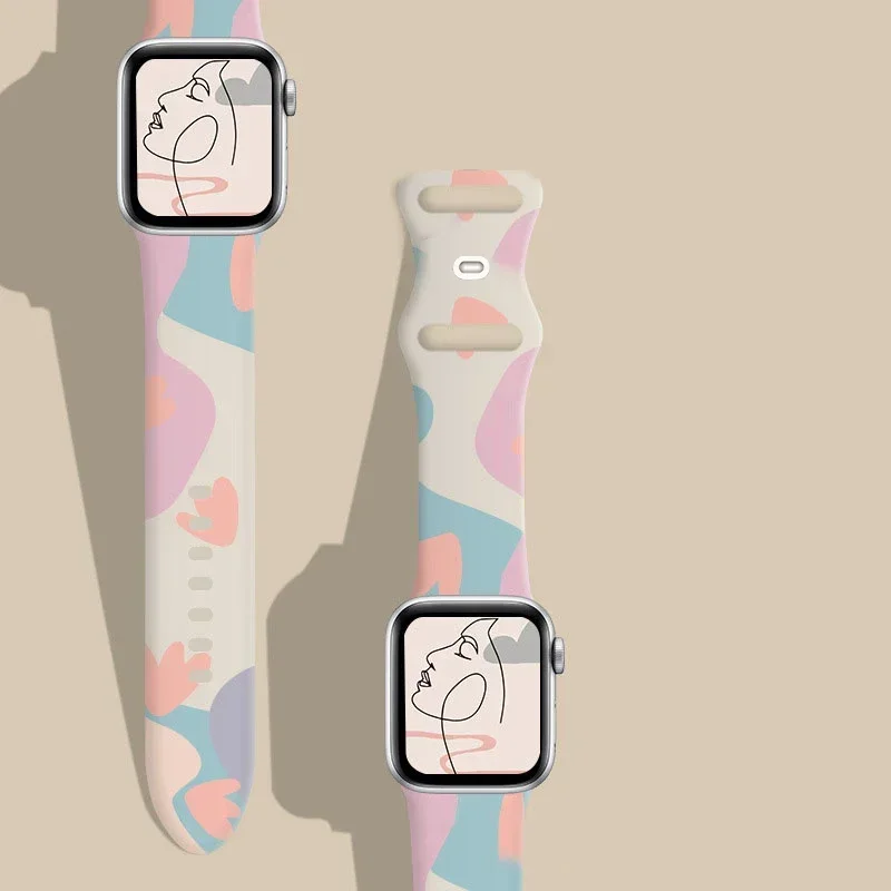 Correa Unity negra para Apple Watch, 44mm, 45mm, 41mm, 40mm, Ultra 2, 49mm, pulsera de silicona impresa para iWatch Series 9, 8, 7, 6, 5, 4, 3, SE