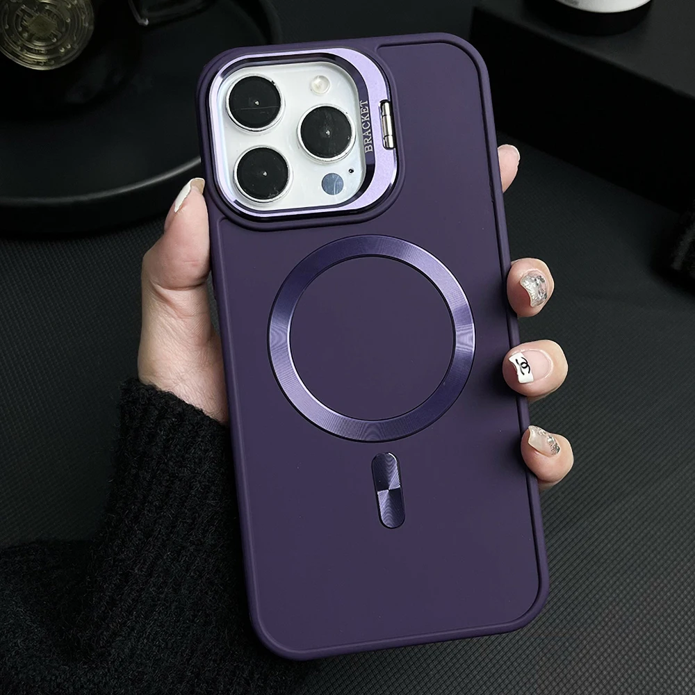 Funda de teléfono magnética con soporte de lente para iPhone 13, 15, 12, 14, 16 Pro Max 16promax 15promax 14promax, Funda mate a prueba de golpes - imagen 5