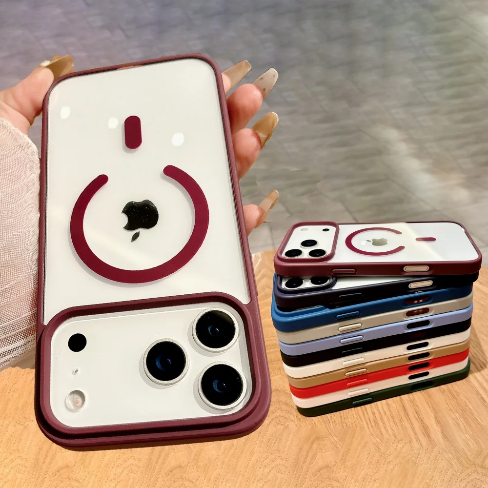 Armadura para funda Magsafe para iPhone 17 Air 16 15 14 Pro Max 13 12 Mini 11 X XS MAX XR 7 8 Plus cubierta transparente acrílica suave + dura