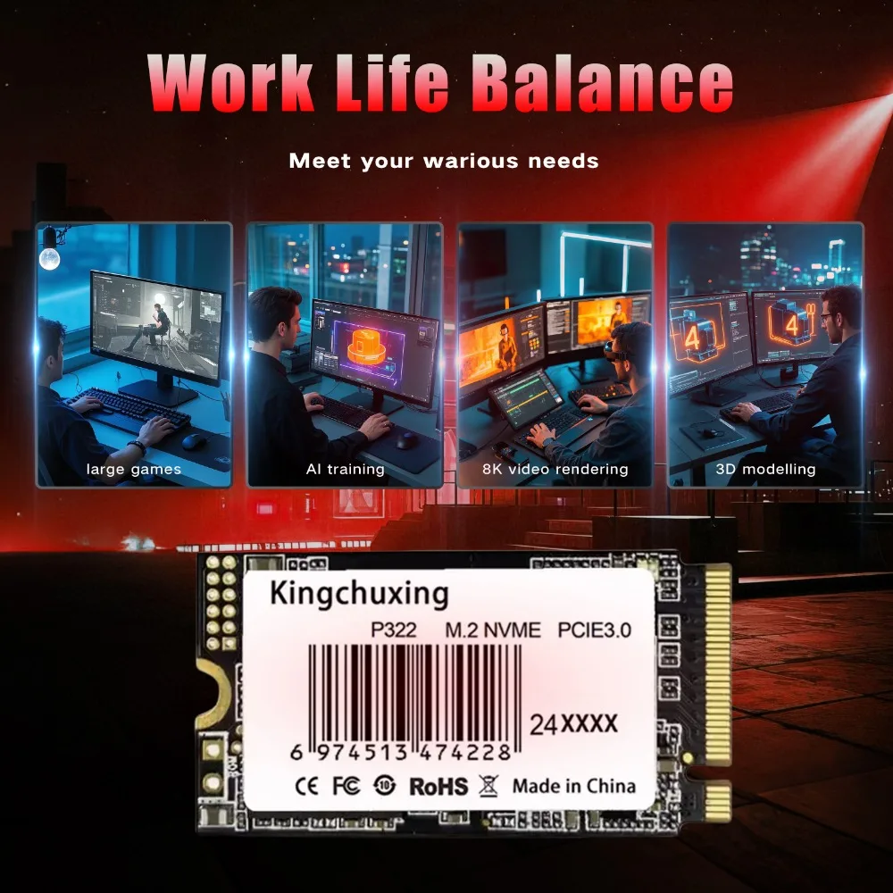 Kingchuxing M.2 2242 NVMe PCIe3.0 SSD 1TB 512GB 256GB para portátil unidad de estado sólido de alta velocidad de escritorio - imagen 4