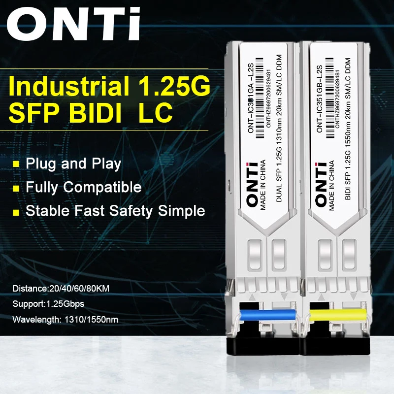 ONTi Industrial Gigabit SFP Module SM LC 1.25G Bidi Single Mode Fiber Optical Transceiver Compatible with Cisco Switch