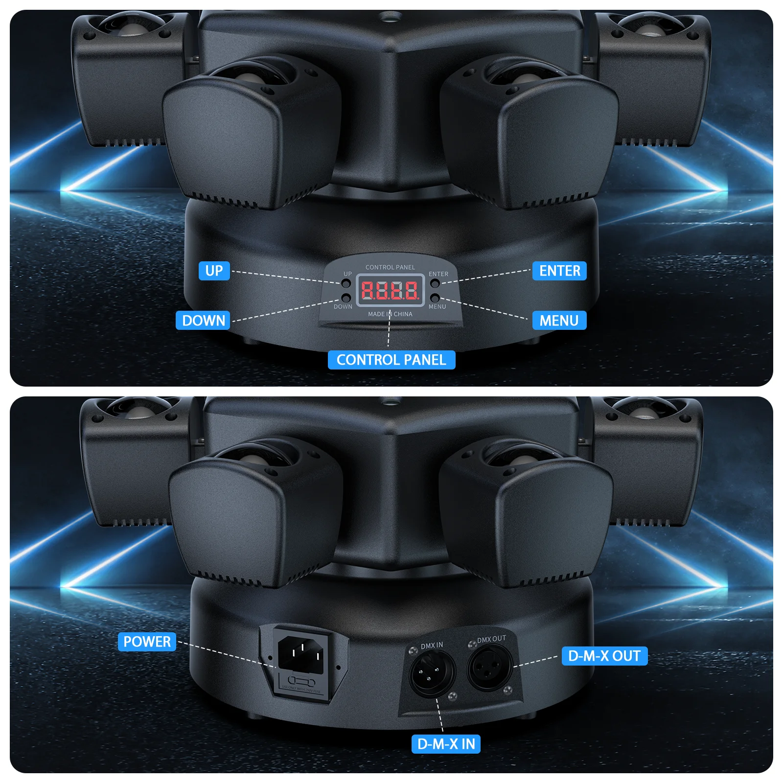 U'King-luz con cabezal móvil RGBW de 6 brazos, 100W, con Control remoto, luz estroboscópica giratoria para escenario, luz de DJ para fiesta de boda, Bar, KTV - imagen 5