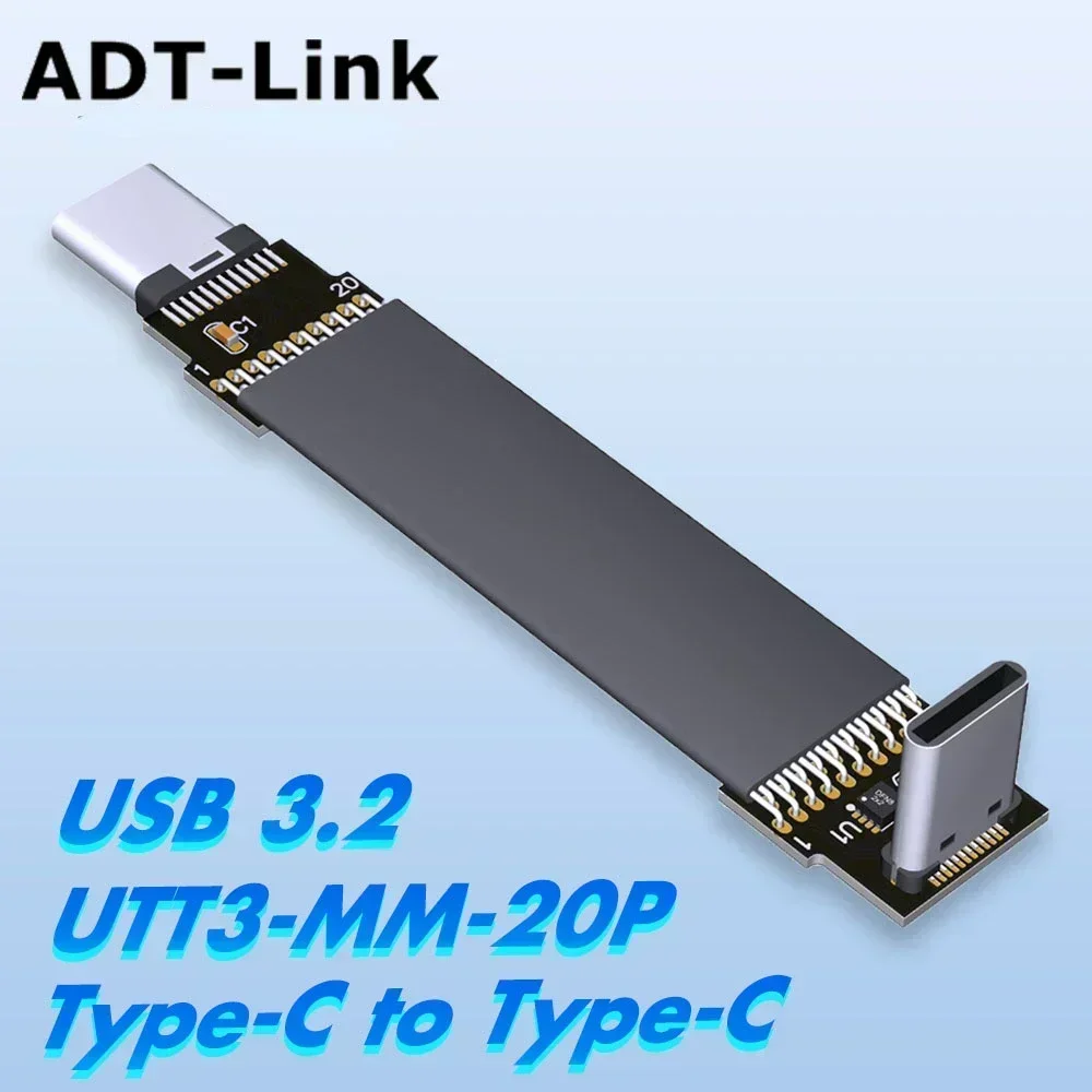 Corto negro FFC USB C FPV plano delgado cinta FPC Cable USB 3,2 tipo C 90 grados a USB-C Gen2x2 20Gbps para sincronización y carga de datos - imagen 3