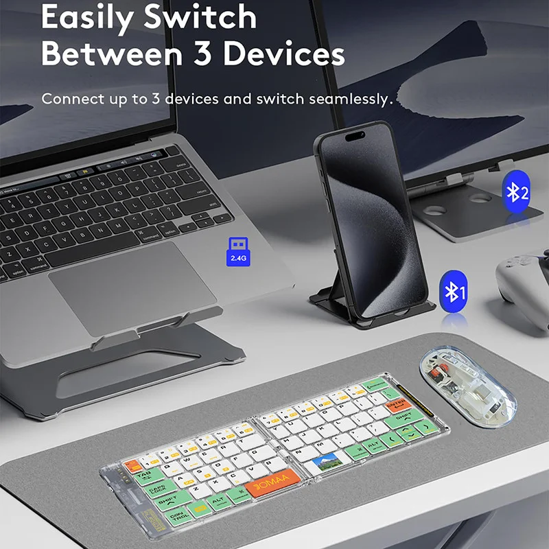 Teclado Bluetooth plegable JOMAA, teclados plegables inalámbricos 2,4G con cubierta de cuero PU, para iPhone iPad Smartphone Tablet - imagen 3