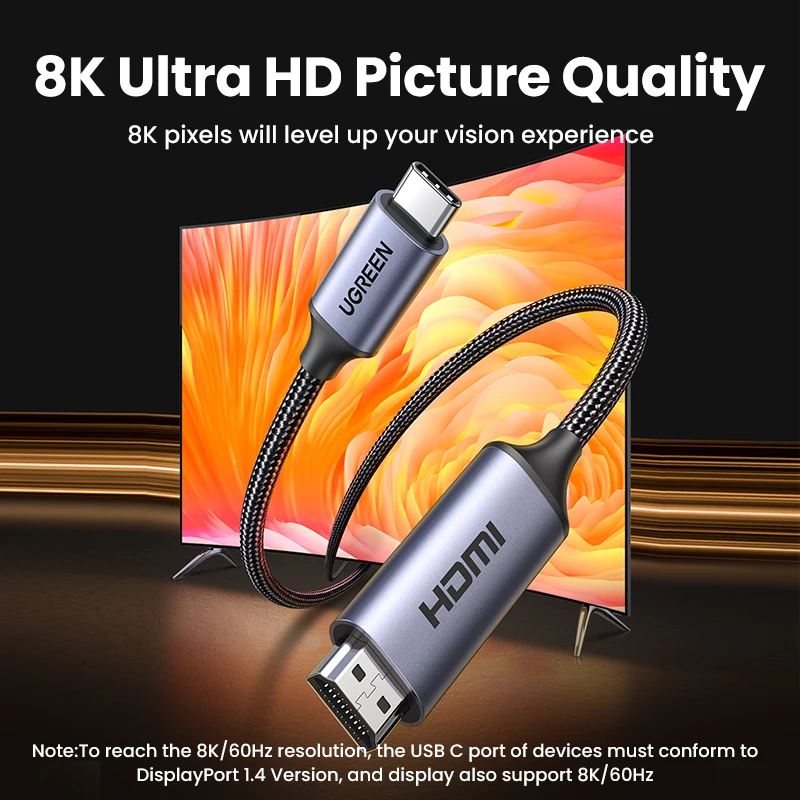 Cable USB C a 4K 8K compatible con HDMI 8K/60Hz 4K/120Hz para MacBook Pro iMac iPad Pro para Samsung Galaxy USB C a HDMI 2,1 - imagen 2