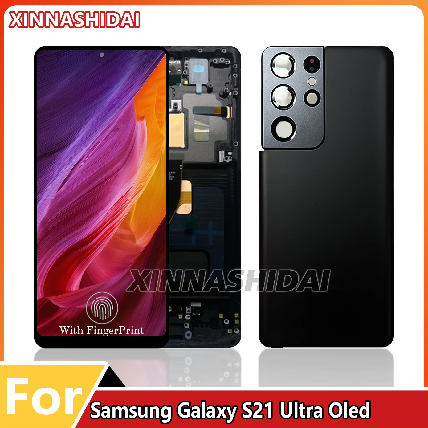 LCD de calidad OLED para Samsung S21 Ultra 5G G998, pantalla LCD de tamaño pequeño, marco de pantalla táctil, cubierta de batería, conjunto de digitalizador con carcasa