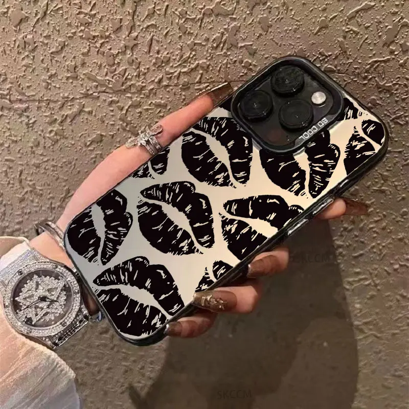Funda de teléfono con labio negro de estilo gótico para iPhone 15 14 13 12 11 Pro Max XS X XR 7 8 Plus SE 2020 Mini cubierta de silicona dura a prueba de golpes - imagen 4
