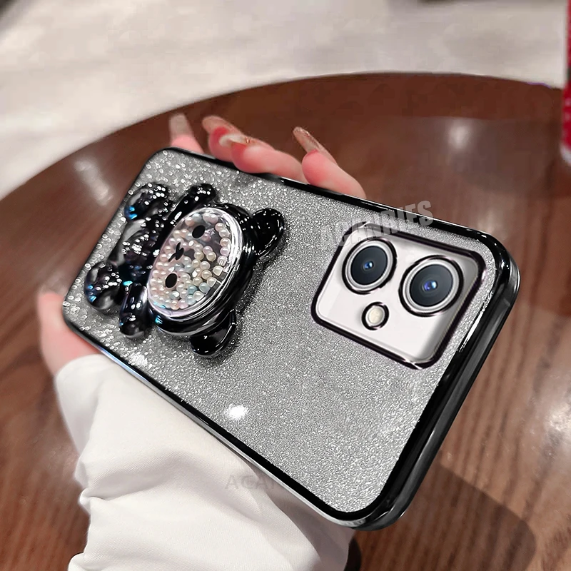 Motog54 lindo oso soporte chapado funda de silicona para Motorola Moto G54 G84 G24 G34 G85 G82 G83 G31 G32 G60 G72 G73 G22 cubierta del soporte - imagen 5