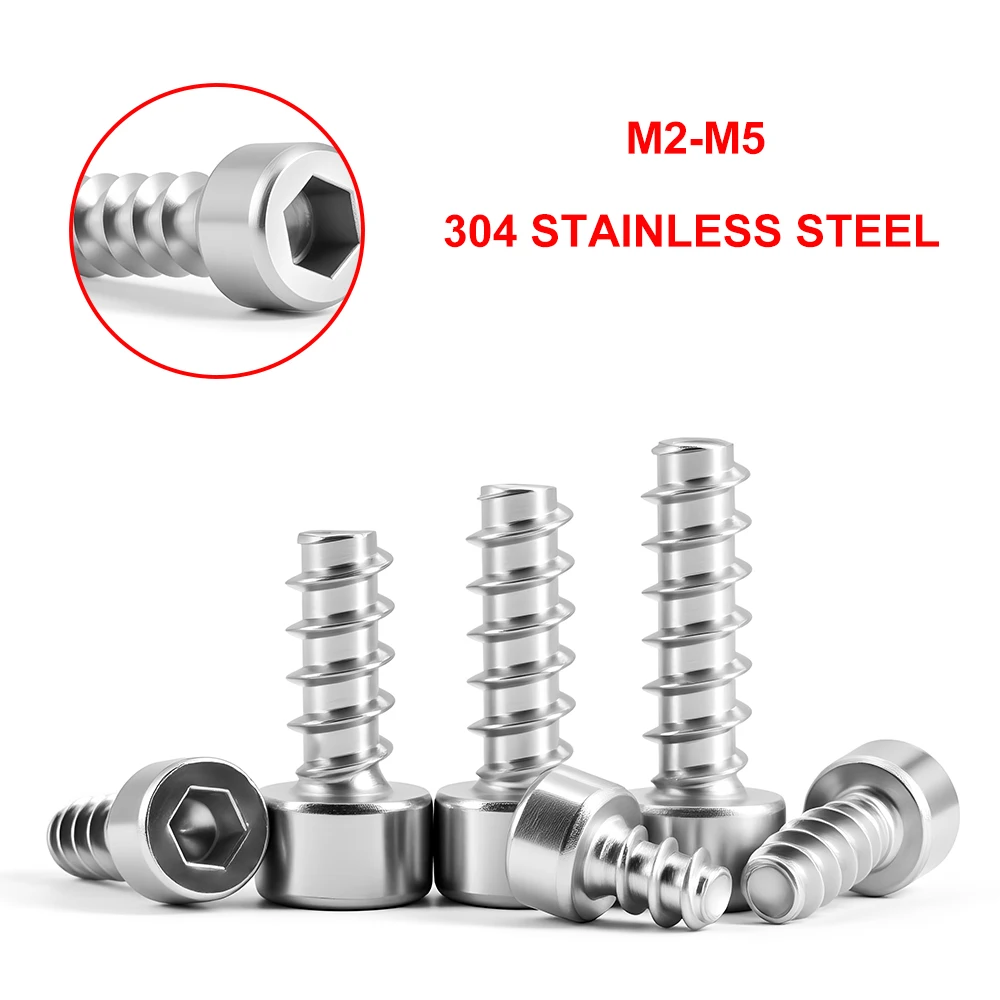 M2 M3 M3.5 M4 M5 HB 304 cabeza hueca hexagonal de acero inoxidable tornillo autorroscante cola de corte de cabeza Allen corta baja para plástico - imagen 3