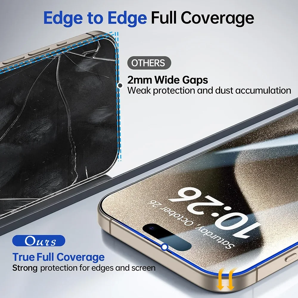 Protector de pantalla de vidrio HD para iPhone 17, 16, 15, 14, 13, 12, 11 Pro Max Plus, protección de pantalla completa de vidrio templado para iPhone, 2 uds. - imagen 2