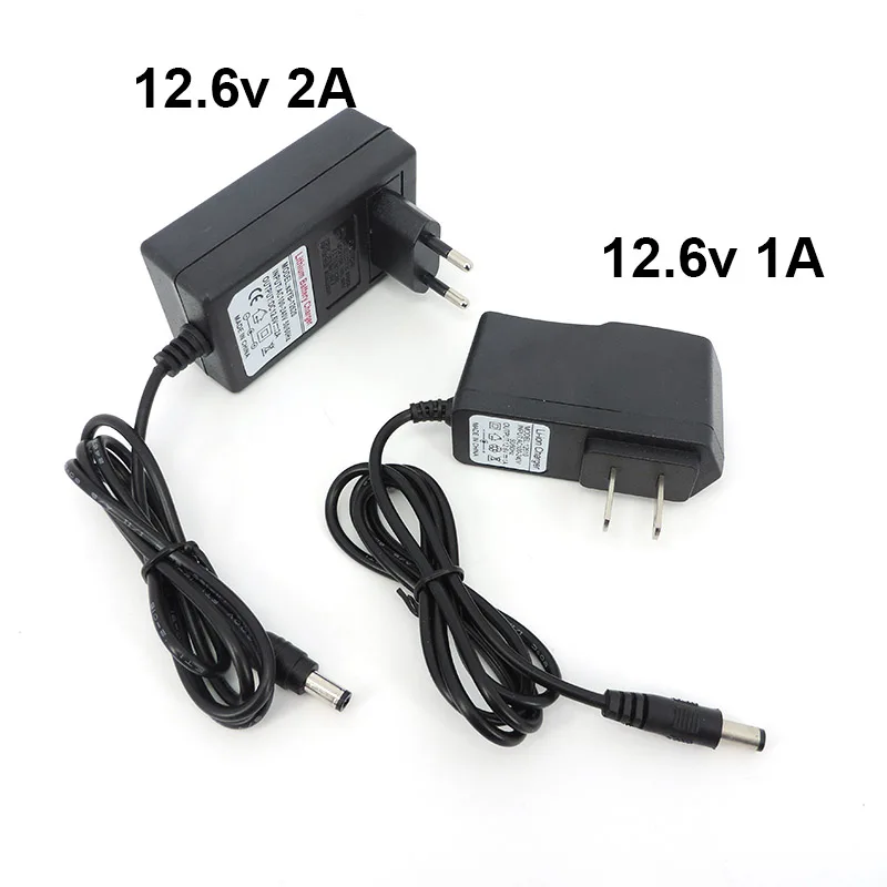 Cargador AC DC 12,6 V 1A 2A 12 V voltios adaptador de pared 5,5*2,5 MM 12,6 V 2 A para paquete de batería de litio 18650 enchufe UE EE. UU. Reino Unido AU Q1 - imagen 2