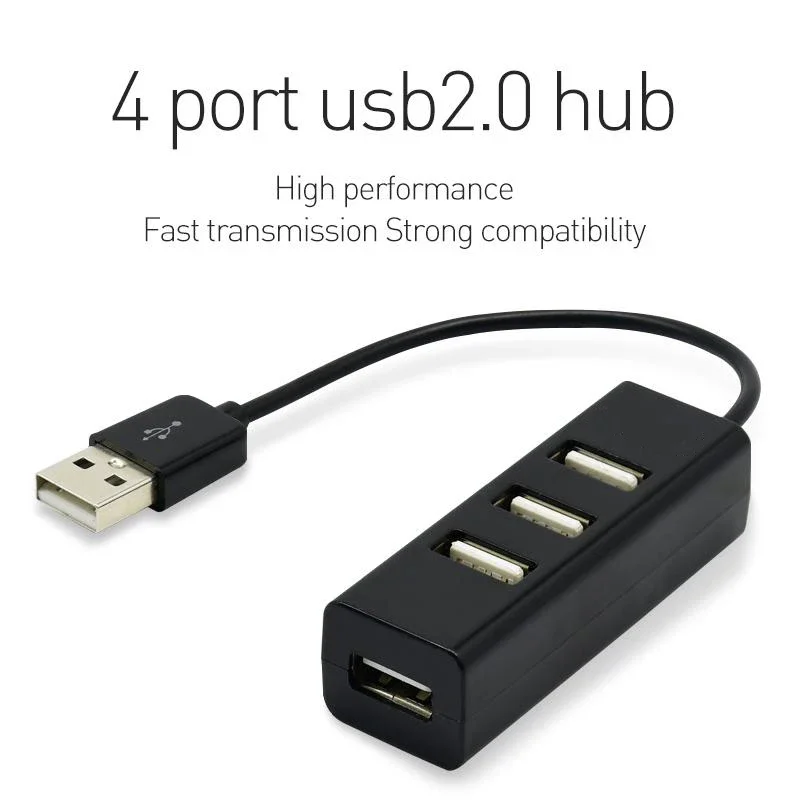 Mini adaptador de concentrador USB 2,0 de 4 puertos, concentrador de puertos USB de alta velocidad, negro, para PC, Accesorios de ordenador - imagen 4