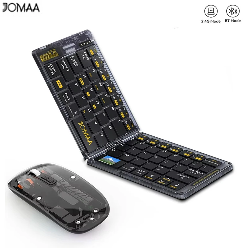 Jomaa teclado inalámbrico plegable transparente teclado Bluetooth con ratón teclado de viaje plegable para ordenador inteligente - imagen 2