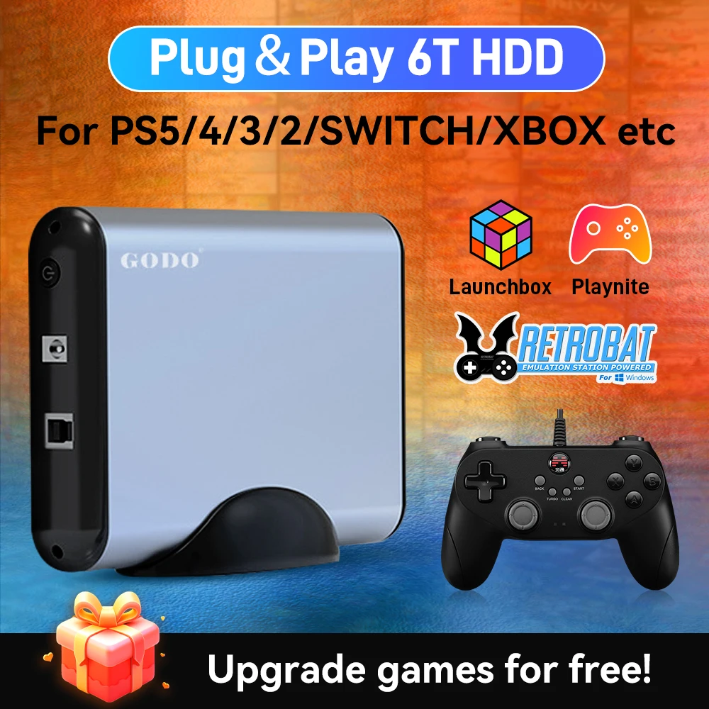 Hyper Base MIX 6T Gaming HDD Retrobat&Playnite&Launchbox para PS5/PS4/PS3/XBOX/Switch/emuladores DC 65000+AAA/3D/juegos de vídeo Retro
